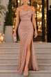 Febedress Asymmetric One Shoulder High Slit Sequin Maxi Dress