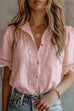 Febedress Lapel Short Sleeves Button Up Lace Trim Top