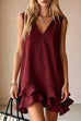 Febedress V Neck Sleeveless Ruffle Layered Mini Dress