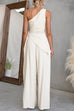 One Shoulder Sleeveless Tie Knot Top High Rise Wide Leg Pants Set