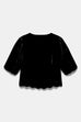 Puff Short Sleeves Bow Detail Scallop Trim Velvet Top