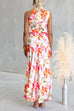 Asymmetrical Shoulder Sleeveless Waisted Floral Print Maxi Dress
