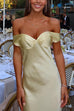 Febedress Off Shoulder Backless Cut Out Satin Maxi Dress
