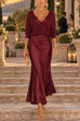 Febedress V Neck Drop Shoulder Sweater and Satin Maxi Cami Dress Set (C)