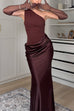 Febedress One Shoulder Sleeveless Ruched Patchwork Satin Maxi Dress