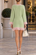 Febedress V-Neck Contrast Trim Fringe Knit Sweater Dress (A)
