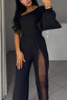Febedress One Shoulder Long Sleeve Patchwork Wide Leg Jumpsuit