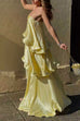 Febedress Spaghetti Strap Ruffle Layered Satin Maxi Dress