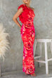 Febedress Ruffle One Shoulder Floral Print Bodycon Maxi Dress