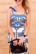 Febedress Tie Shoulder Cut Out Waist Printed Maxi Dress