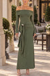 Off Shoulder Long Sleeves Knot Detail Maxi Dress