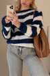 Febedress Drop Shoulder Striped Casual Pullover Sweater