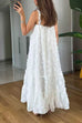 Febedress V Neck Sleeveless Flower Applique Ruffle Maxi Dress