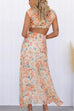 Crewneck Cut Out Waist Floral Print Maxi Dress