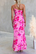 One Shoulder Sleeveless Floral Print Slit Maxi Dress