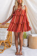 Adjustable strap Bow Detail Striped Ruffle Mini Dress