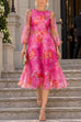 Febedress Floral Print Long Sleeve A-Line Organza Midi Dress
