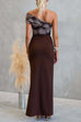 Asymmetrical Shoulder Ruffle Detail Printed Maxi Dress