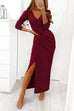 Febedress Wrapped V Neck Waisted Slit Maxi Party Dress