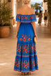 Febedress Off Shoulder Bow Waist Floral Print Ruffle Maxi Dress