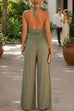 Febedress Halter Cowl Neck Sleeveless Top Elastic Waist Wide Leg Pants Set