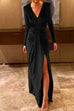 Febedress Deep V Neck Slit Ruched Velvet Party Dress(5 Colors Available)