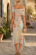Febedress Off Shoulder Floral Print Irregular Hem Midi Dress