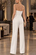 V Neck Strapless Pocketed Wide Leg Jumpsuit (A)