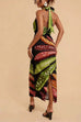 Febedress Halter Neck Backless Fish Print Maxi Dress