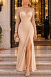 Febedress Mesh Long Sleeve Ruched Slit Maxi Dress