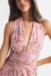 Halter V Neck Floral Print Maxi Dress