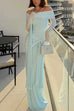 Febedress Off Shoulder Long Sleeves Knot Waist Draped Maxi Dress