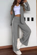 Febedress Color Block Open Front Blazer Elastic Waist Slit Wide Leg Pants Set