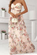 Strapless Floral Print Ruffle Layered Maxi Dress