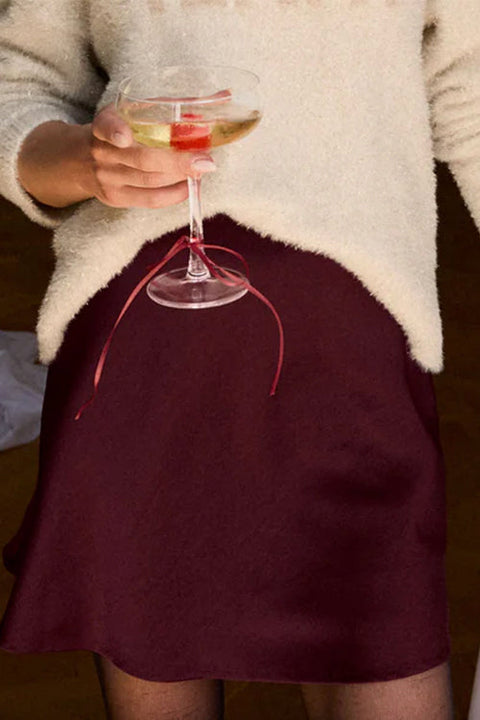 Febedress High Waist Solid Satin Mini Skirt