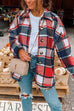 Febedress Drop Shoulder Button Up Plaid Shirt Coat