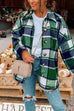 Febedress Drop Shoulder Button Up Plaid Shirt Coat