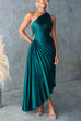 Febedress One Shoulder Cut Out Waist Pleated Satin Maxi Dress
