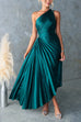 Febedress One Shoulder Cut Out Waist Pleated Satin Maxi Dress