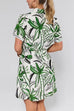 Short Sleeves Button Down Tie Waist Printed Mini Shirt Dress