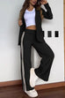 Febedress Color Block Open Front Blazer Elastic Waist Slit Wide Leg Pants Set