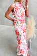 Asymmetrical Shoulder Sleeveless Waisted Floral Print Maxi Dress