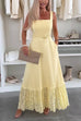 Square Neck Pocketed Lace Splice Maxi Cami Dress