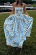 Febedress Spaghetti Strap Waisted Floral Print A-line Maxi Dress