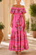 Febedress Off Shoulder Floral Print Ruffle Tiered Maxi Dress