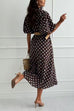 Lapel Lantern Short Sleeves Button Up Polka Dot Midi Dress