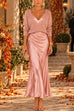 Febedress V Neck Drop Shoulder Sweater and Satin Maxi Cami Dress Set (B)