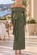 Off Shoulder Long Sleeves Knot Detail Maxi Dress