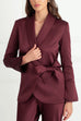 Collared Bow Knot Waist Satin Wrap Blazer