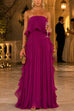 Febedress Strapless Tube Ruffle Pleated Swing Maxi Dress